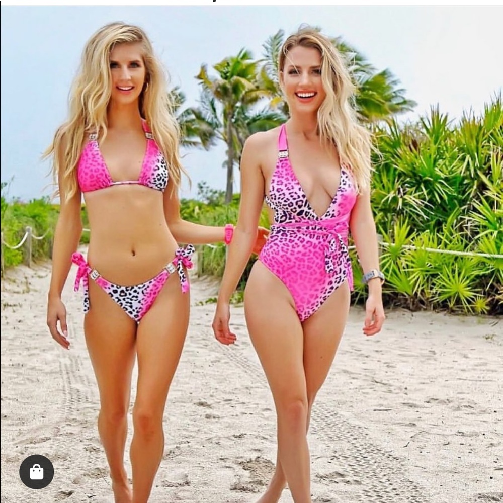 One and two piece pink cheetah bathing suits